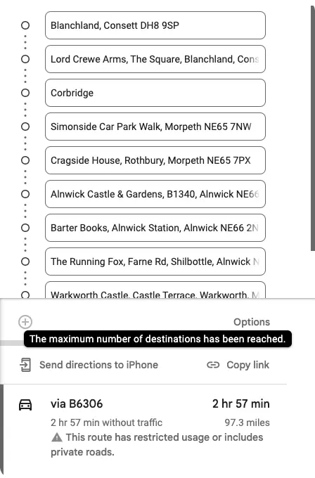 WilderTrips Road Trip Planner: Google Maps Screenshot